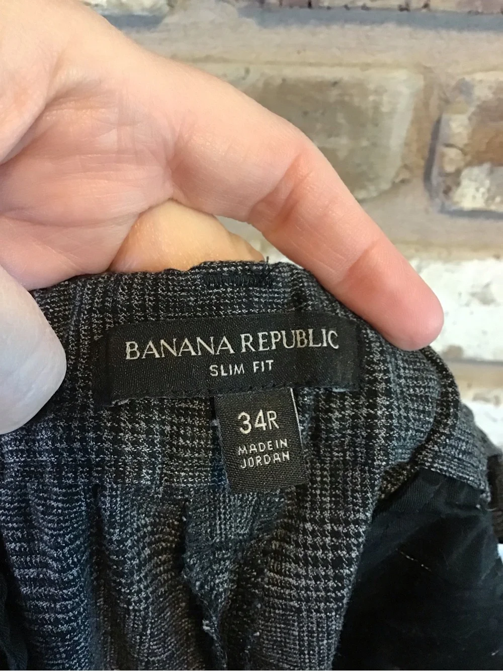Banana Republic Men's Slim Fit Charcoal Black Plaid Drawstring Dress Pants 34